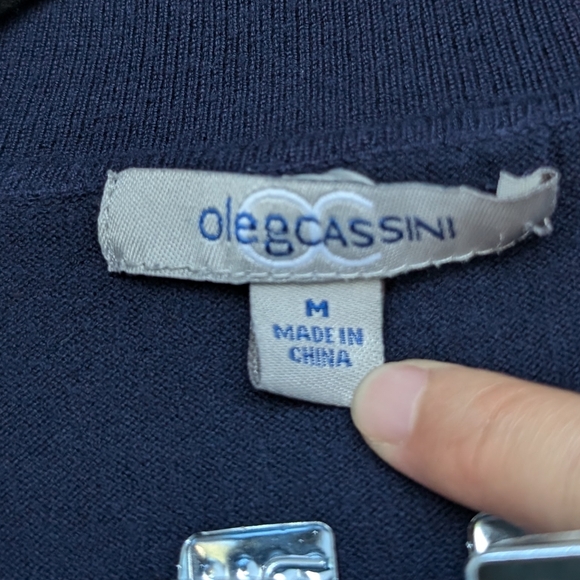 Oleg Cassini Silk Blend Navy Pullover Sweater  Collar Sz M - Picture 4 of 15